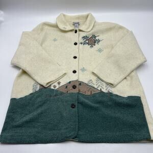 Vtg 70s Teddi Fleece longline button up coat Jacket Size 1X Embroidered cottage